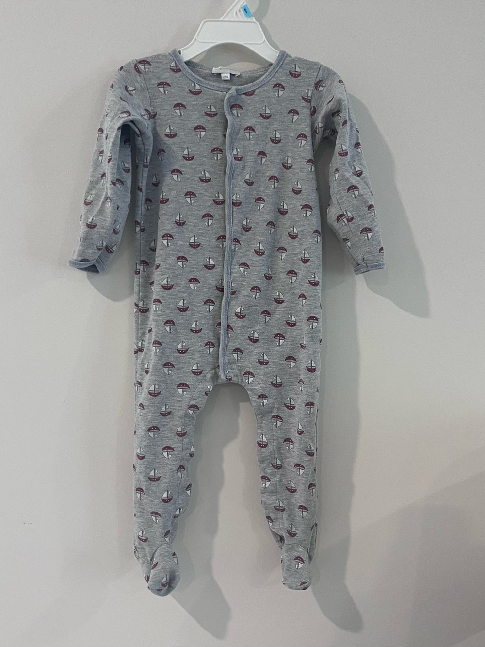 Magnolia Baby Footed Sleeper Gray With Sailboat Print 24m Snaps Pima Cotton